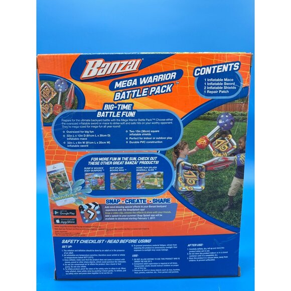 Banzai Mega Warrior Battle Pack Inflatable Kids Sword Mace and 2 Shields - Picture 3 of 6